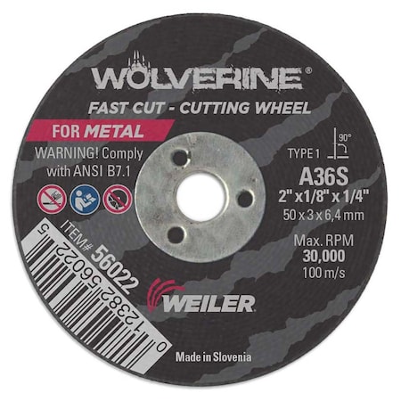 Weiler Type 1, 2.0000 Inches Dia, 1/8 IN Thick, 36 Grit 56022